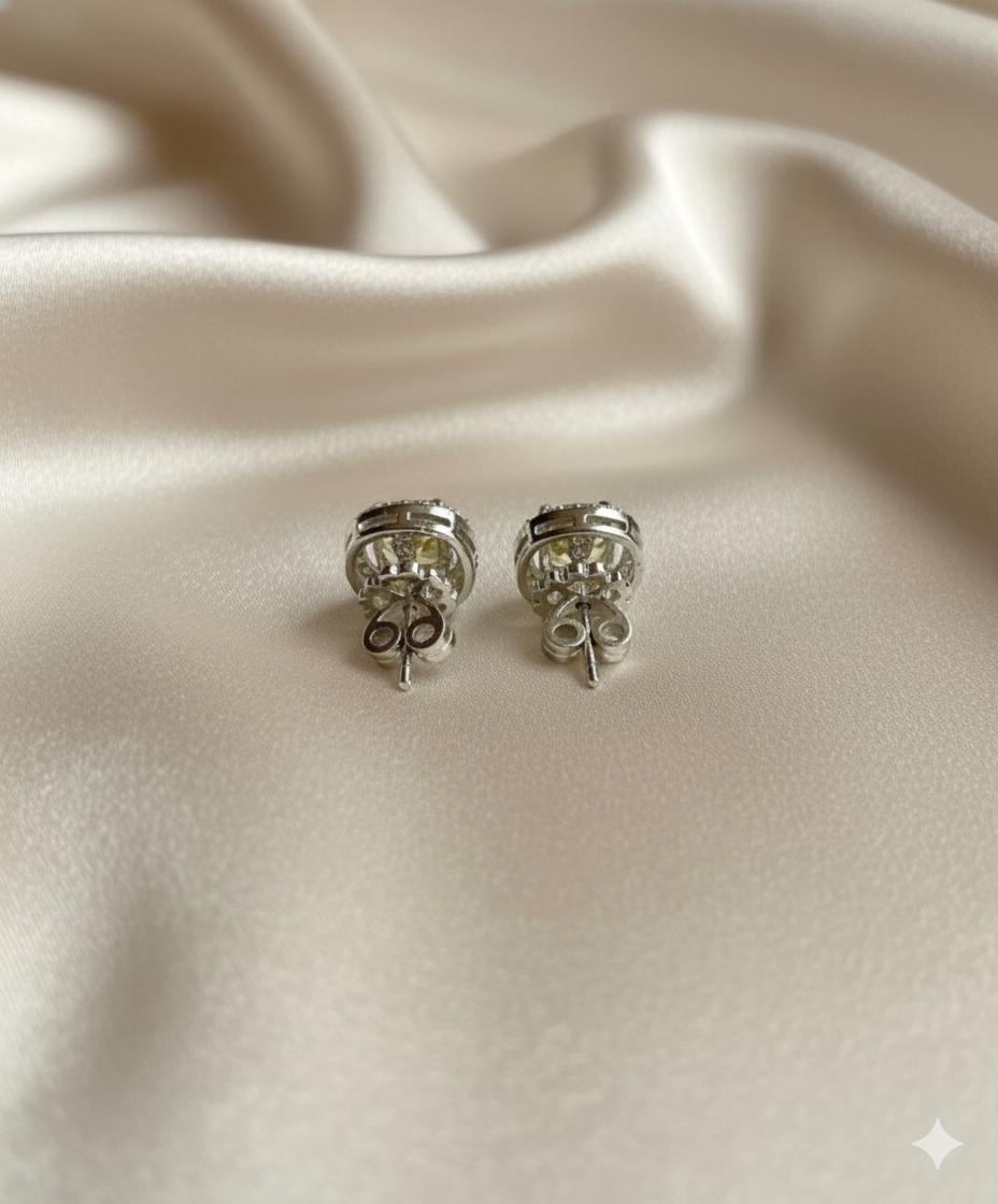  Cushion Halo Studs With Vivid Yellow Cubic Zirconia - Image 3