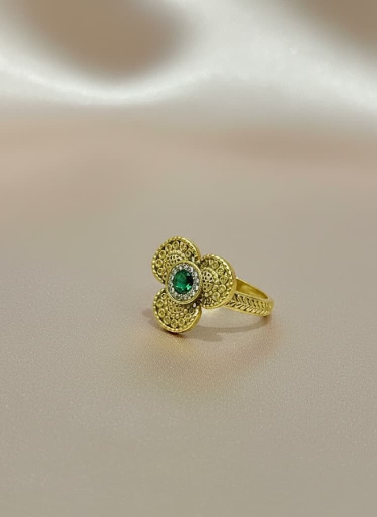 Green Filigree Flower Ring - Image 2