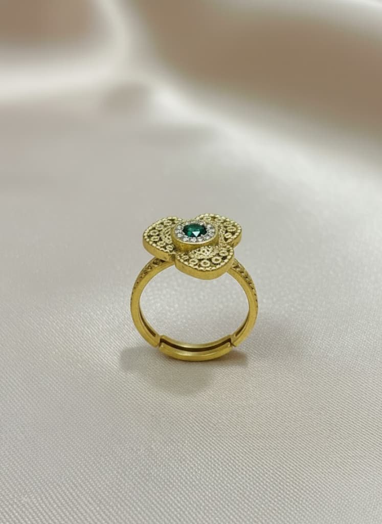 Green Filigree Flower Ring - Image 3