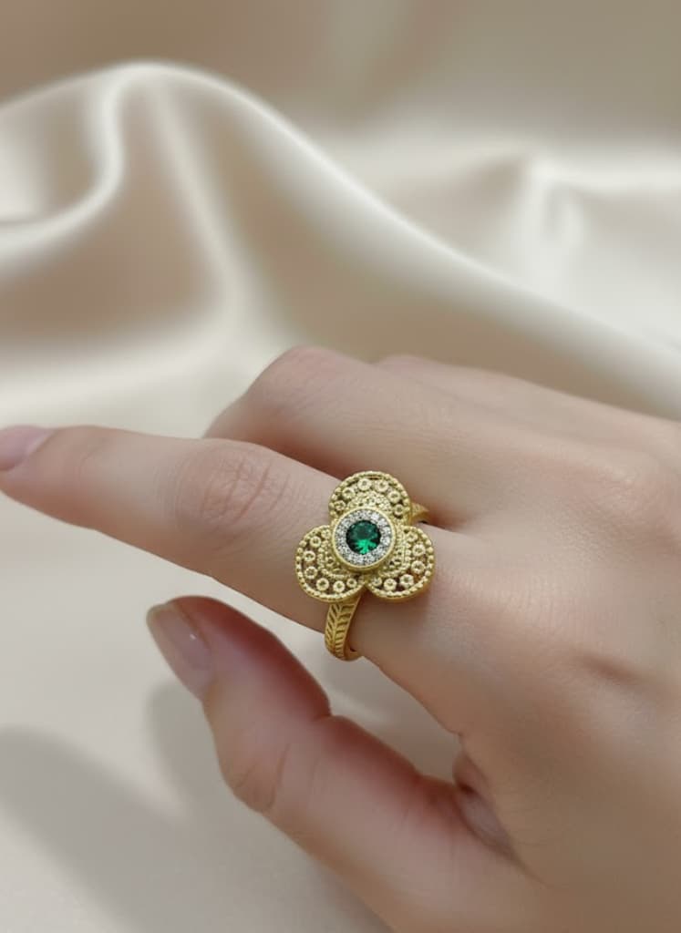 Green Filigree Flower Ring - Image 4