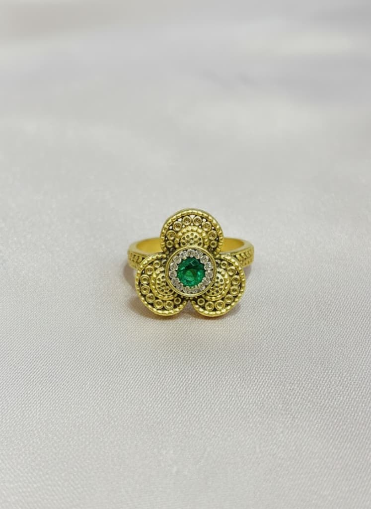 Green Filigree Flower Ring