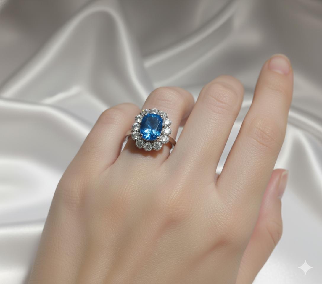 Vivid Blue Premium Cubic Zirconia Statement Ring - Image 4