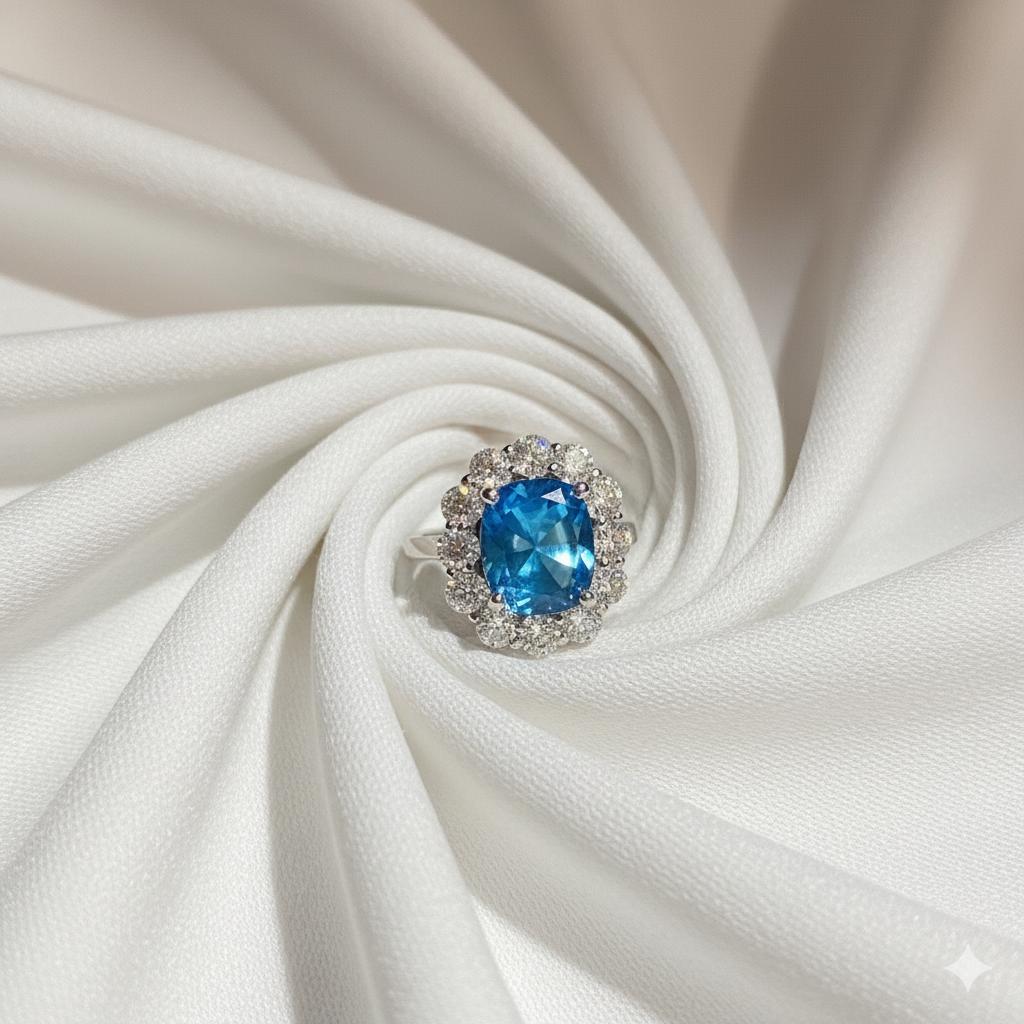 Vivid Blue Premium Cubic Zirconia Statement Ring