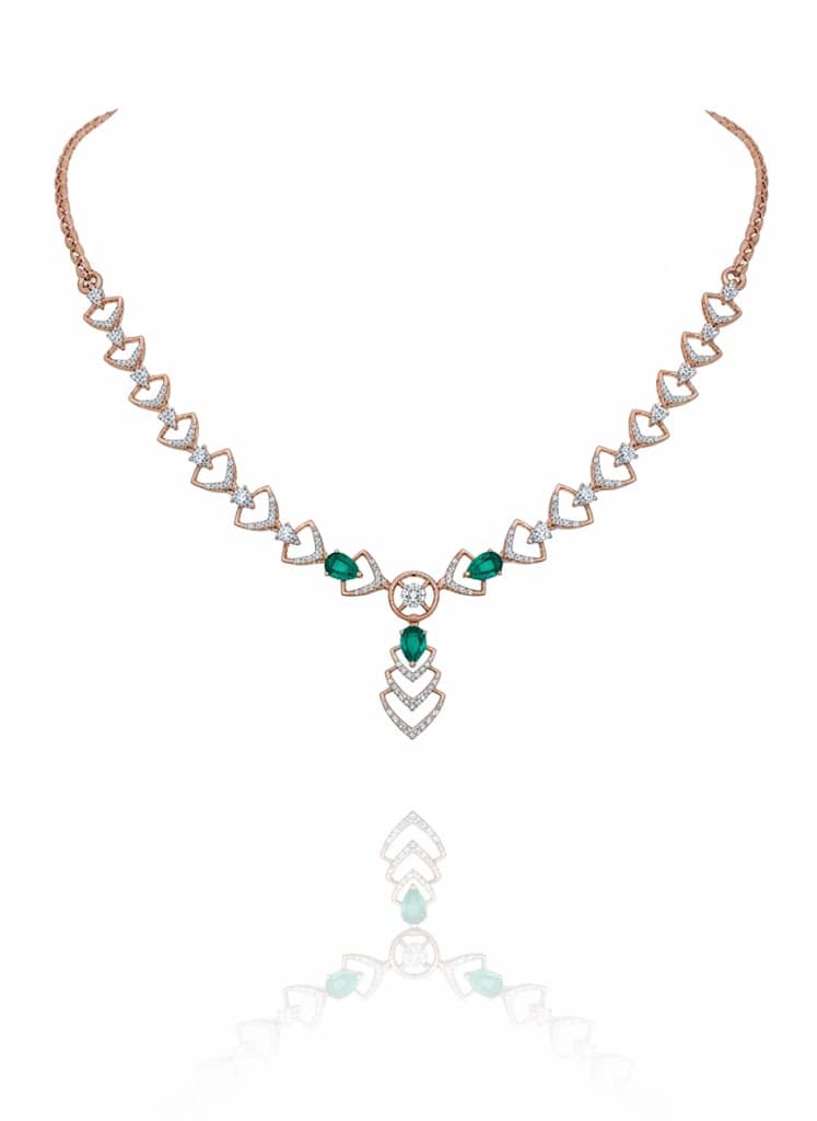 Sophisticated Diamond & Emerald Chevron Necklace Set