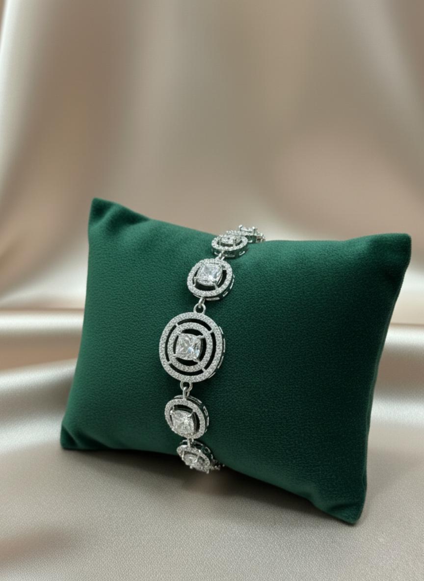Statement Cubic Zirconia Round & Square Design Bracelet - Image 2