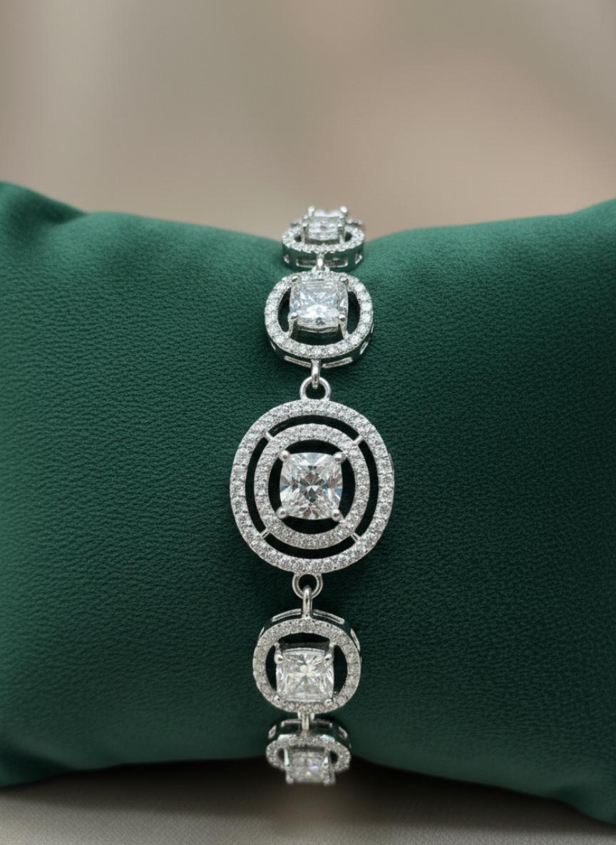 Statement Cubic Zirconia Round & Square Design Bracelet - Image 3