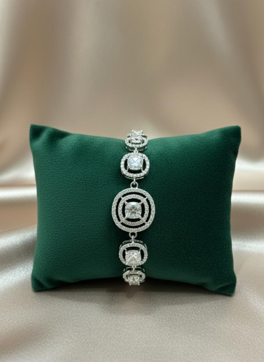 Statement Cubic Zirconia Round & Square Design Bracelet