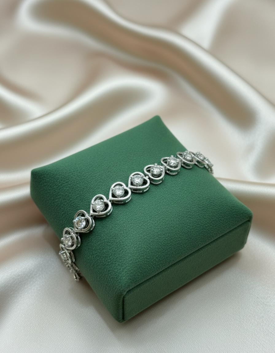 925 Silver Cubic Zirconia Heart Link Bracelet - Image 2