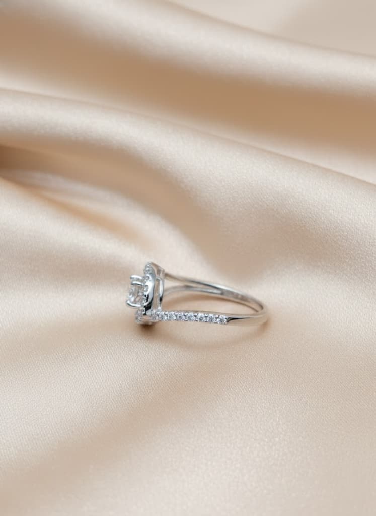 Sterling Silver Cubic Zirconia White Swirl Halo Infinity Ring - Image 2