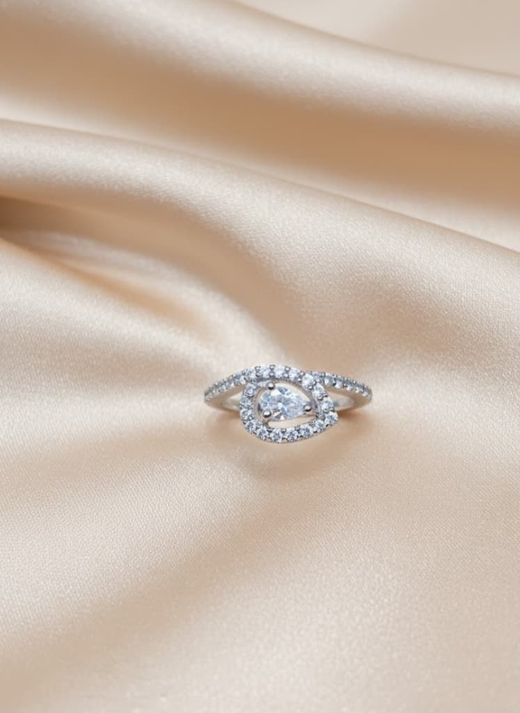 Sterling Silver Cubic Zirconia White Swirl Halo Infinity Ring