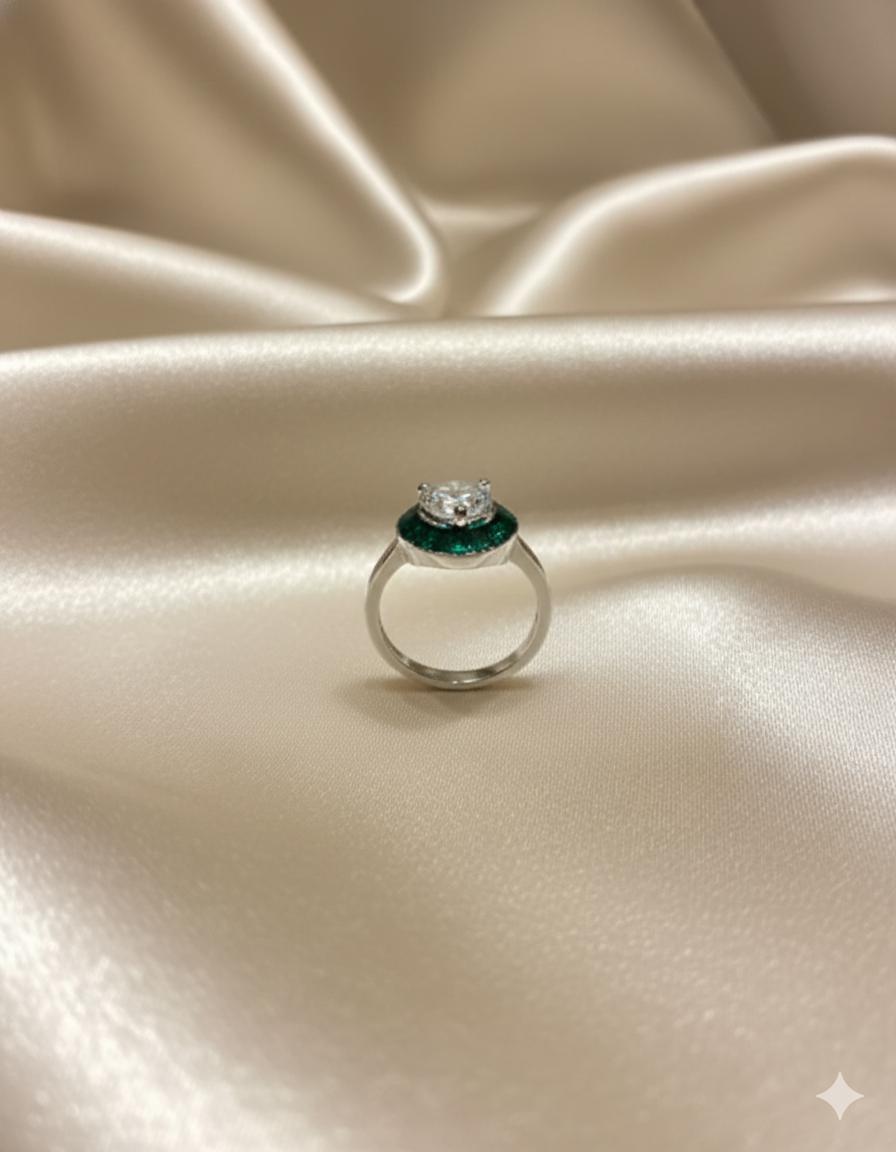  Heart Solitaire Ring With Green Enamel Border - Image 3