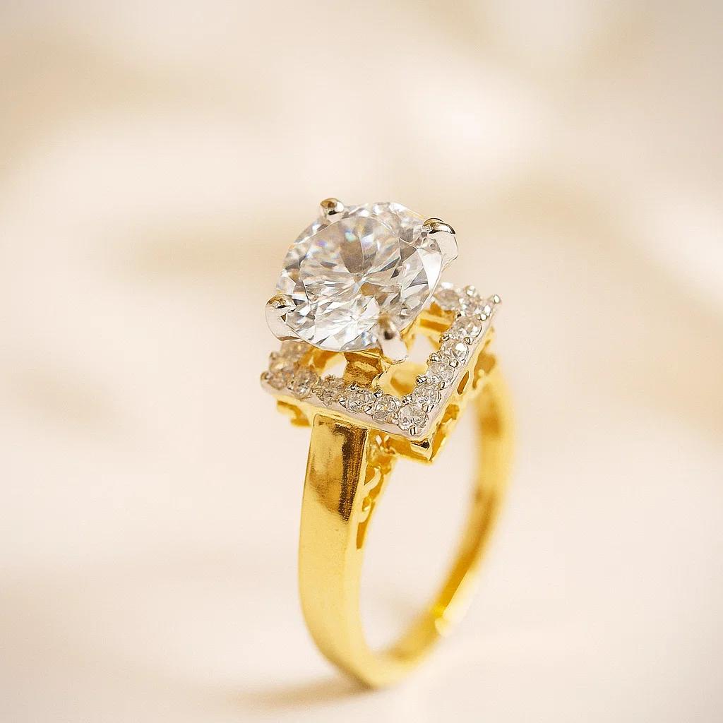 Intricate  Cubic Zirconia Solitaire Ring - Image 2