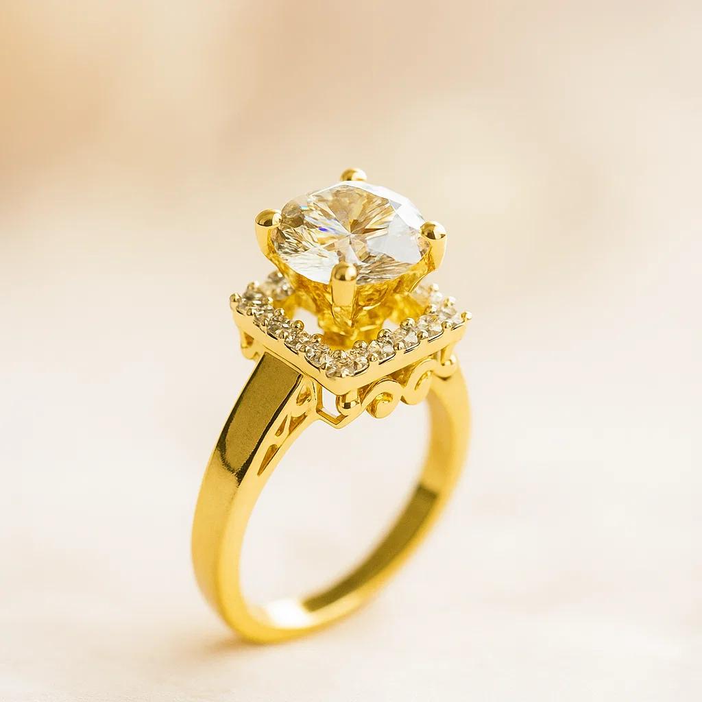 Intricate  Cubic Zirconia Solitaire Ring