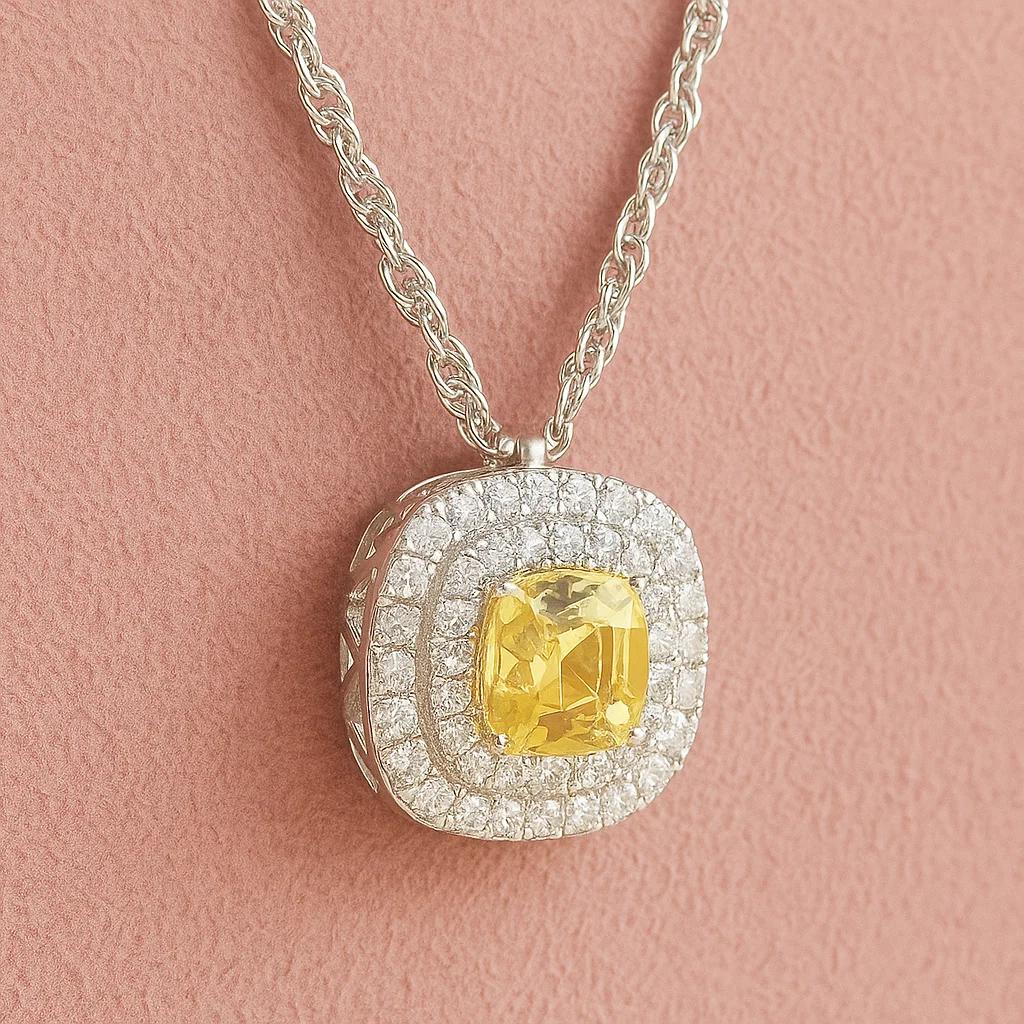 Halo Pendant Stud Earring Set With Rope Chain - Image 2
