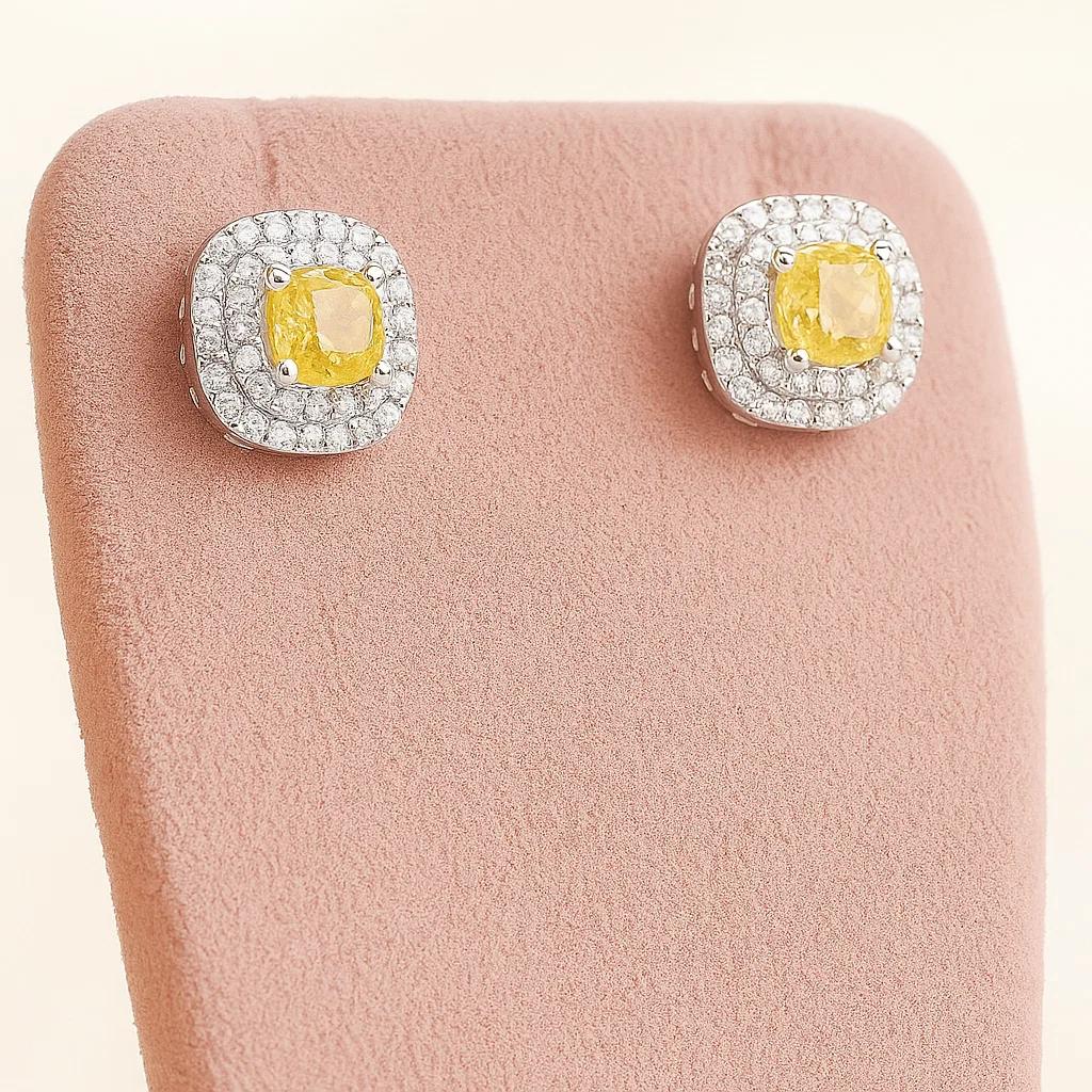 Halo Pendant Stud Earring Set With Rope Chain - Image 3