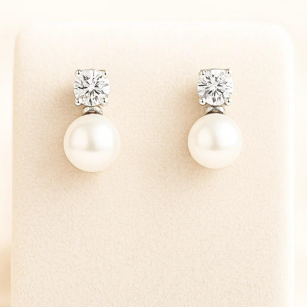 Drop Pearl Pendant Cubic Zirconia Bail Rope Chain With Earing  - Image 3