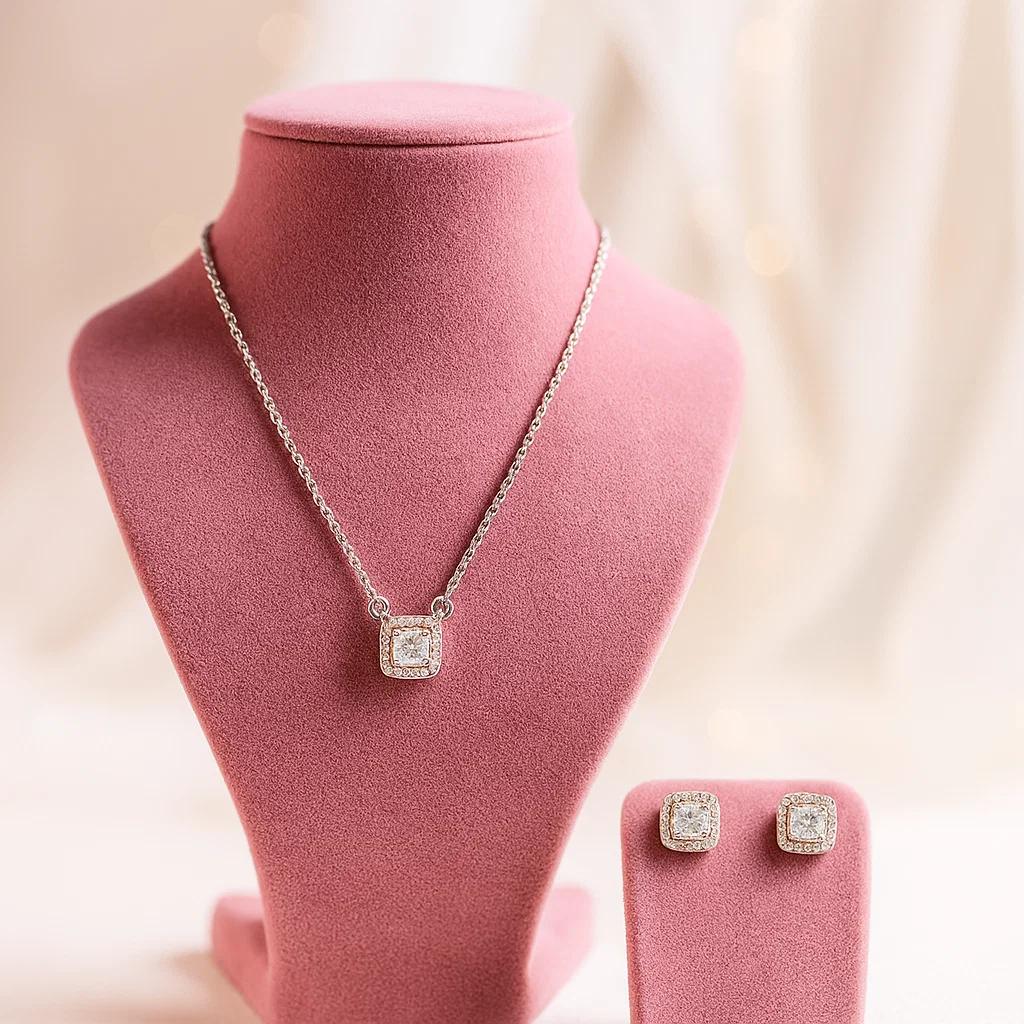 Square Cushion Cut Premium Cubic Zirconia Jewelry Set
