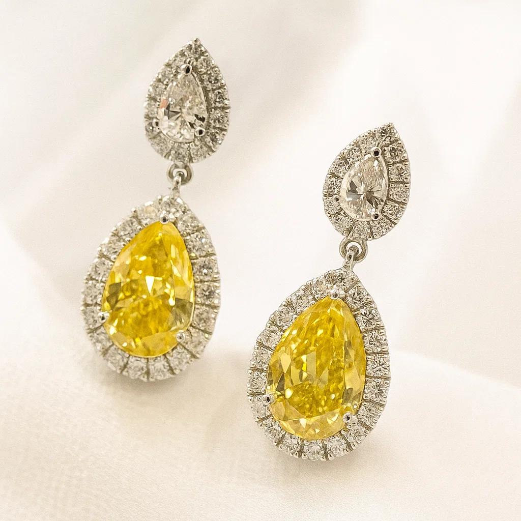 Yellow Crystal Silver Drop Earring - Image 2