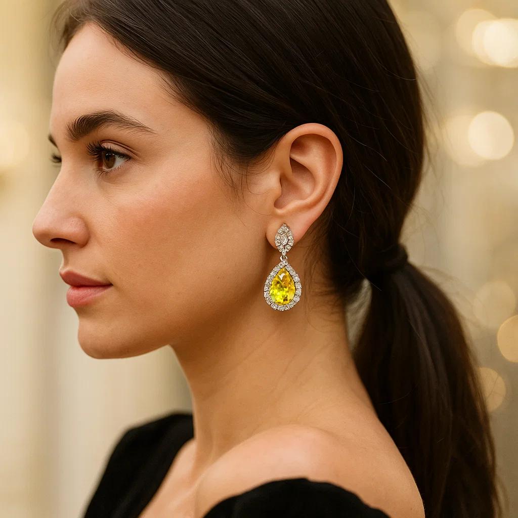 Yellow Crystal Silver Drop Earring - Image 3