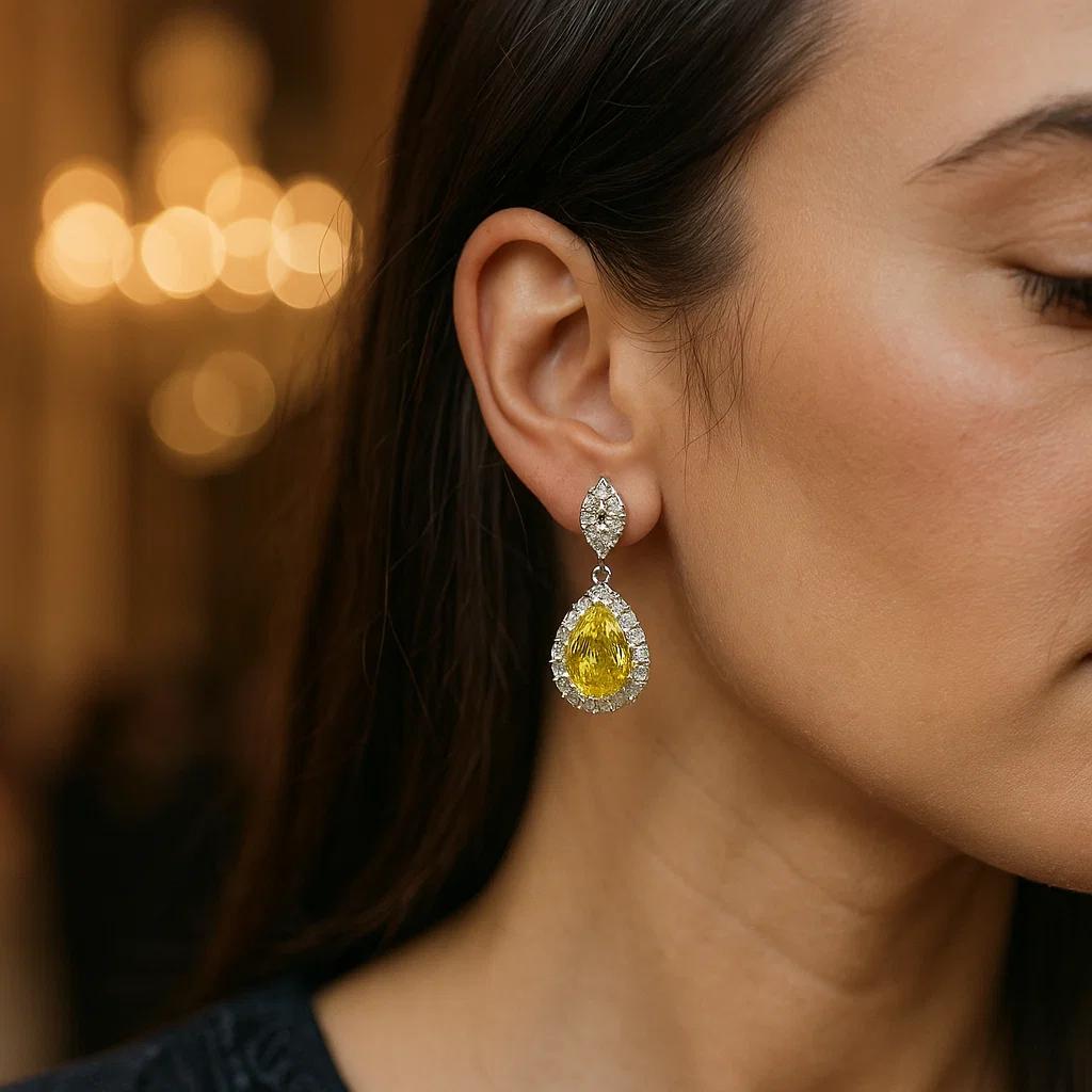 Yellow Crystal Silver Drop Earring - Image 4