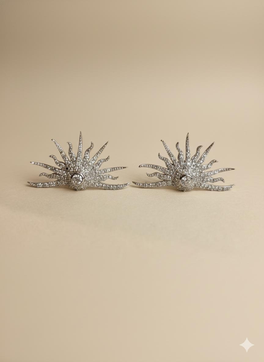 Sunburst Cubic Zirconia Ear Climber Studs