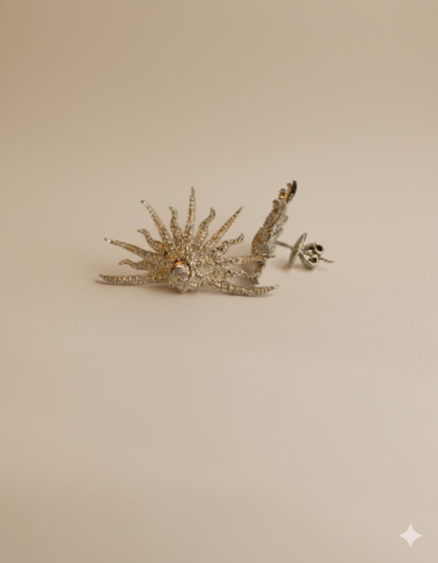 Sunburst Cubic Zirconia Ear Climber Studs - Image 2