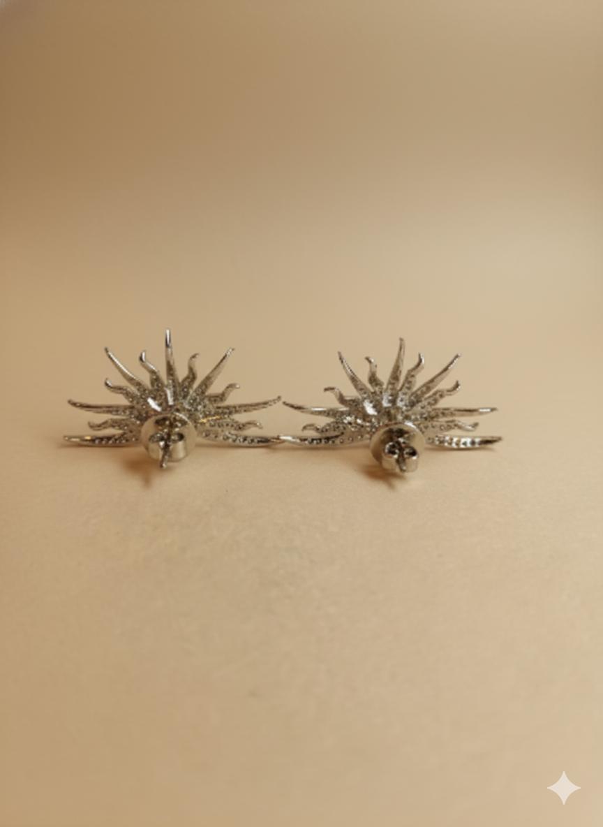 Sunburst Cubic Zirconia Ear Climber Studs - Image 3