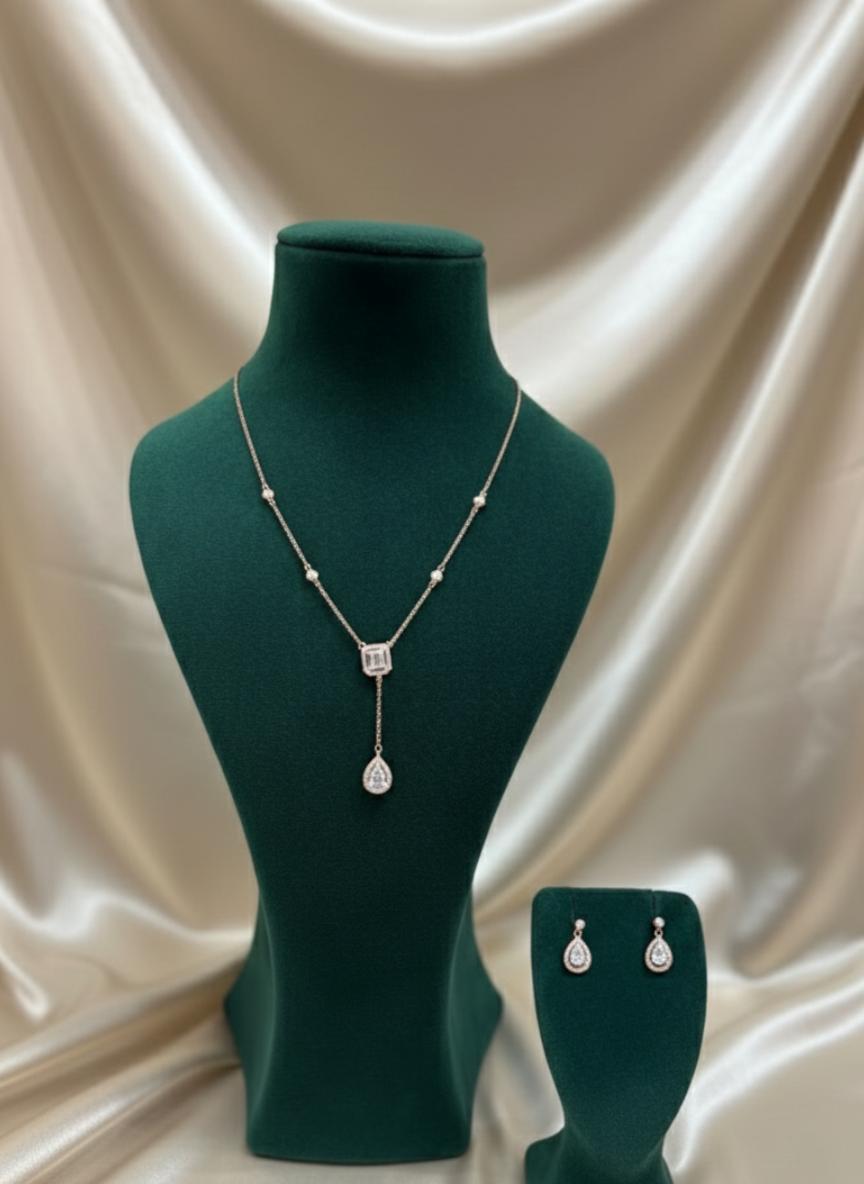 Teardrop Cubic Zirconia Dangle Necklace & Earring Set
