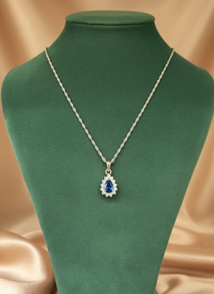 The Blue Teardrop Halo Necklace - Image 3