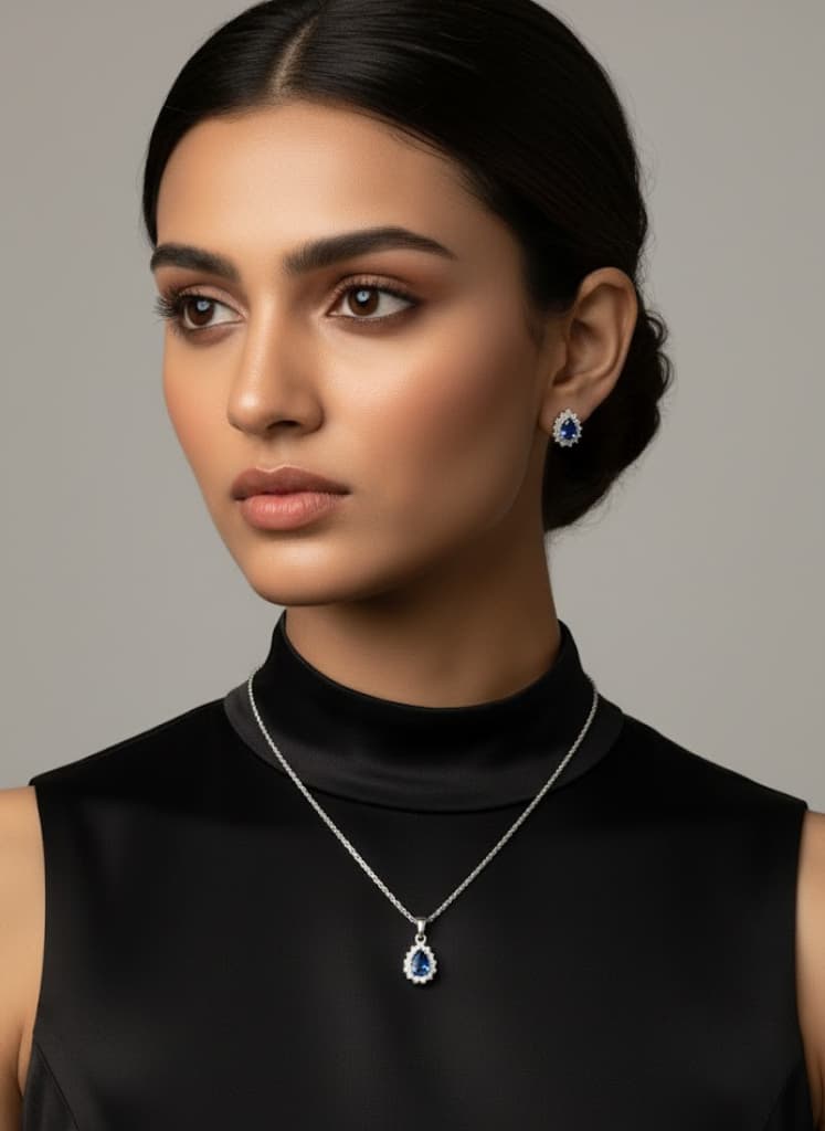 The Blue Teardrop Halo Necklace - Image 4