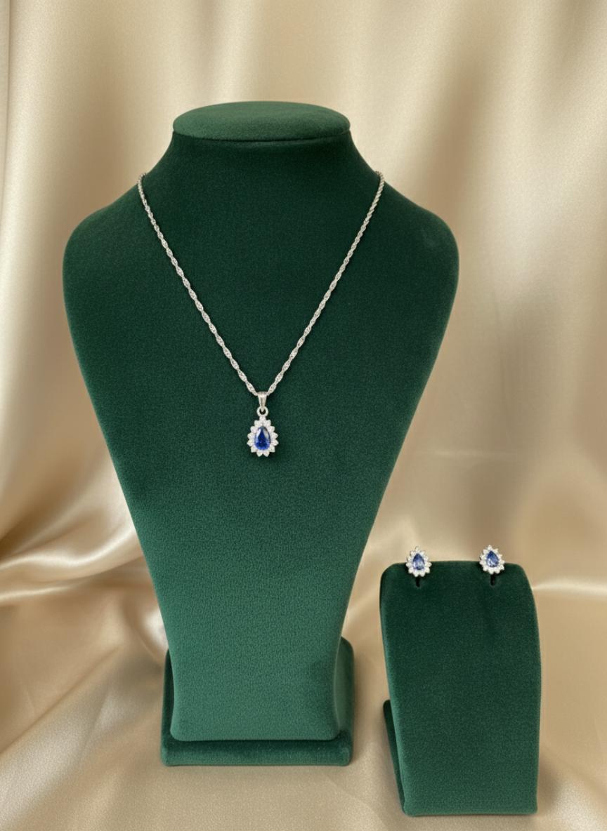 The Blue Teardrop Halo Necklace