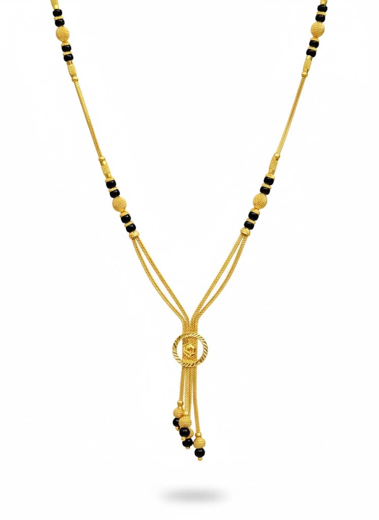 Traditional 22k Yellow Gold Mangalsutra With Triple Strand Tassel