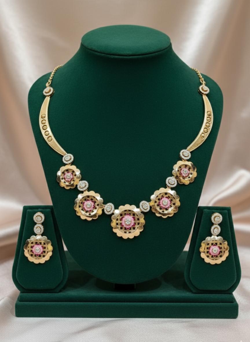 Traditional Inspired Gold Tone Cubic Zirconia Statement Necklace Set
