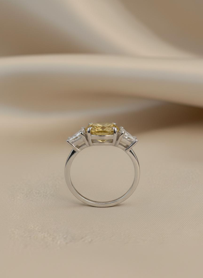 Trillion-Cut Accent Yellow Cubic Zirconia Silver Ring - Image 2