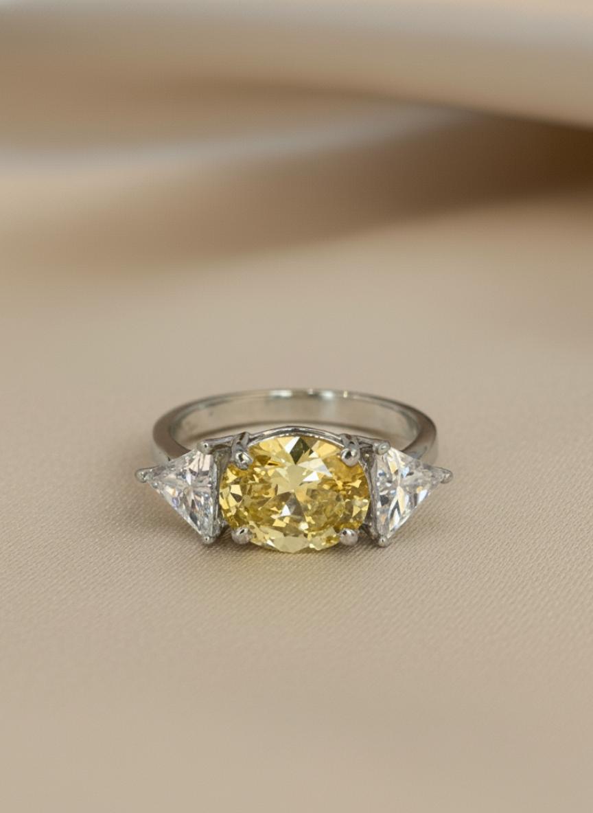 Trillion-Cut Accent Yellow Cubic Zirconia Silver Ring