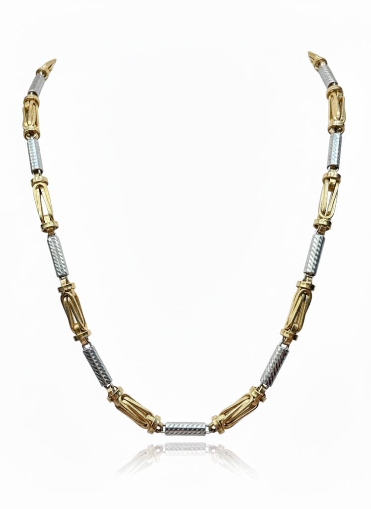 Two-Tone Gold Diamond-Cut Bar And Link Statement Chain