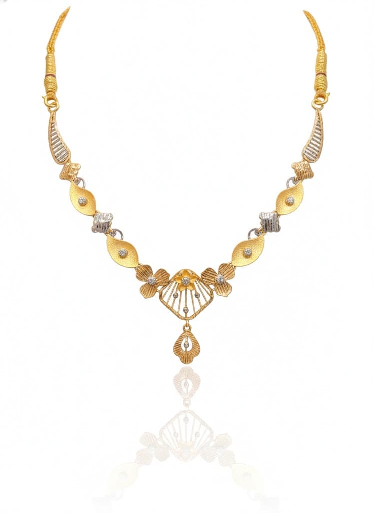 Two-Tone Gold Floral Filigree Necklace And Earrings With White Gold