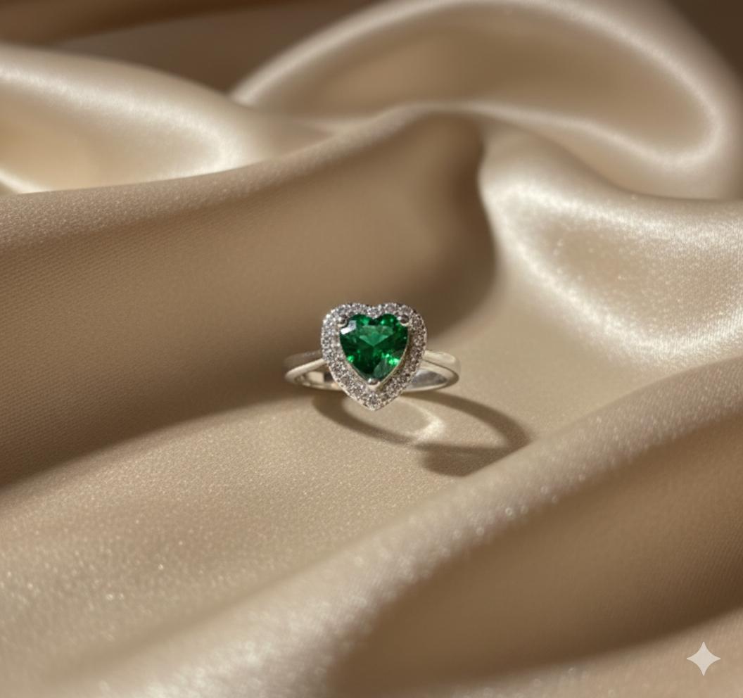 Veridian Heart Halo Sterling Ring - Image 2