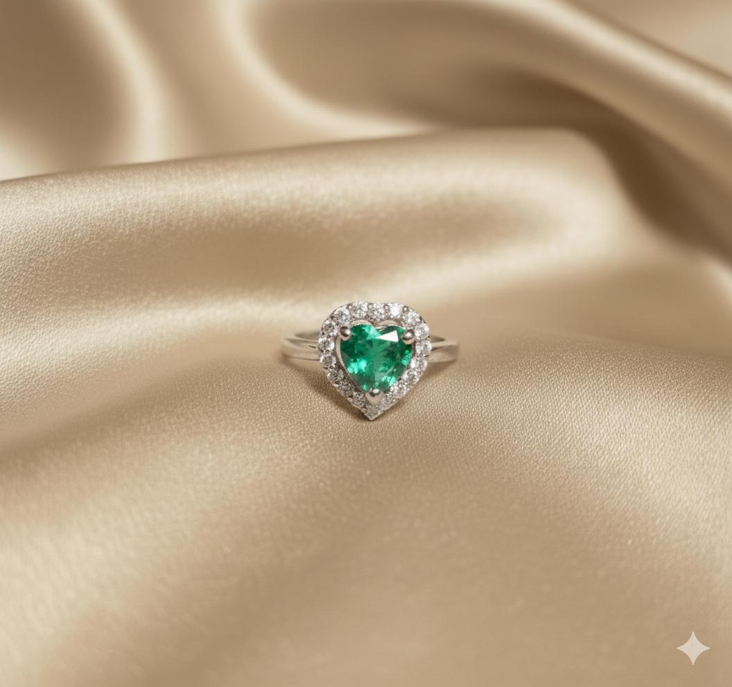 Veridian Heart Halo Sterling Ring