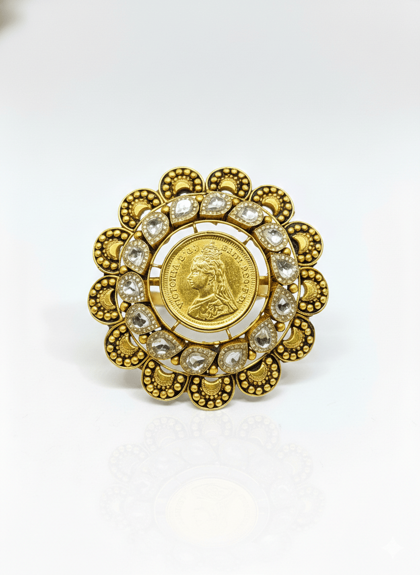 Vintage-Style 22k Gold Victoria Medallion Ring