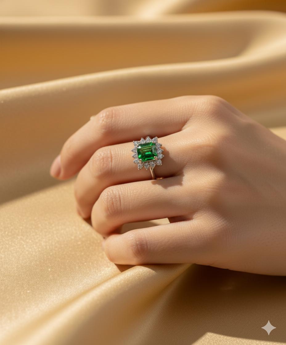 Vintage Style Green Cluster Ring - Image 4