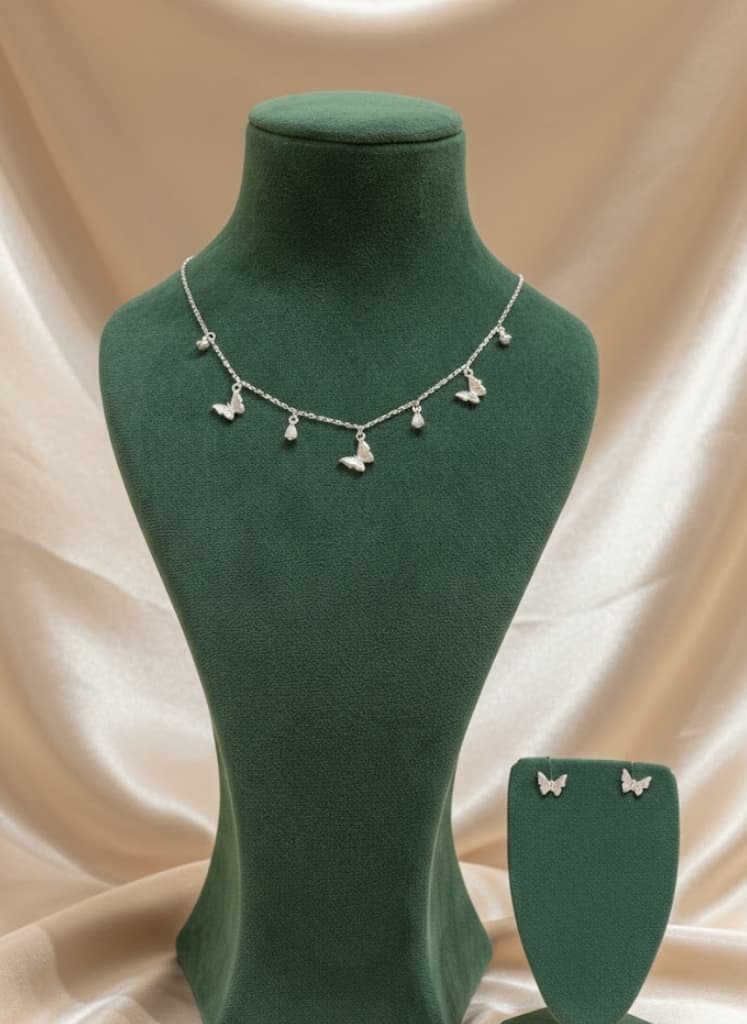 Whimsical Butterfly Charm Necklace & Earrings Set
