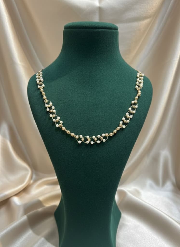 Woven Pearl Necklace Gold Plated Delicate Lace Link Chain