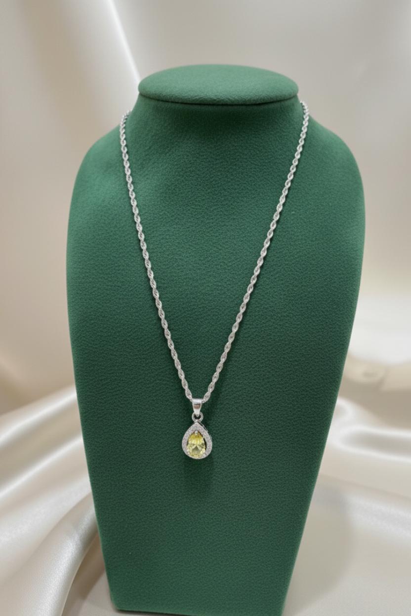Yellow Cubic Zirconia Silver Teardrop Halo Necklace And Earrings - Image 3