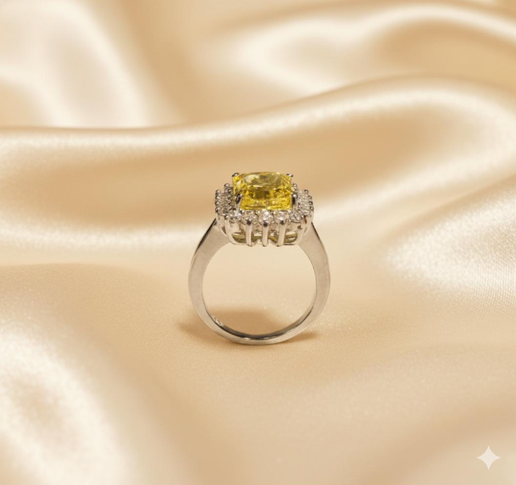 Yellow Radiant Cut Cubic Zirconia Halo Ring - Image 2