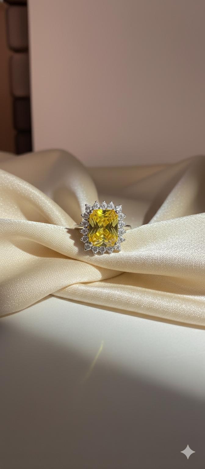 Yellow Radiant Cut Cubic Zirconia Halo Ring - Image 3