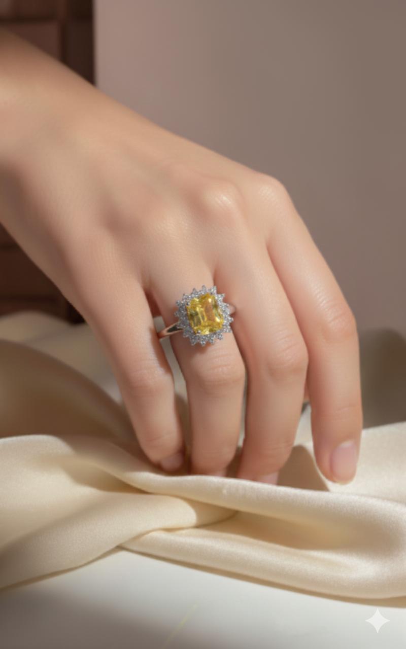 Yellow Radiant Cut Cubic Zirconia Halo Ring - Image 4