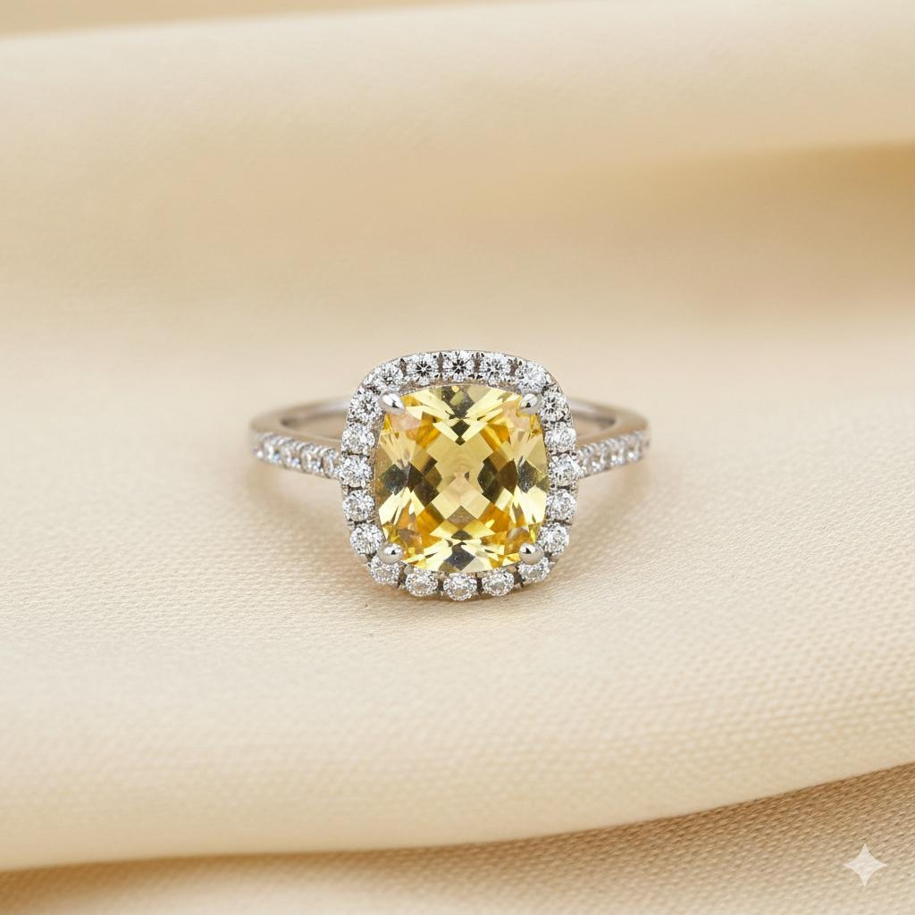 Yellow Radiant Cut Cubic Zirconia Halo Ring